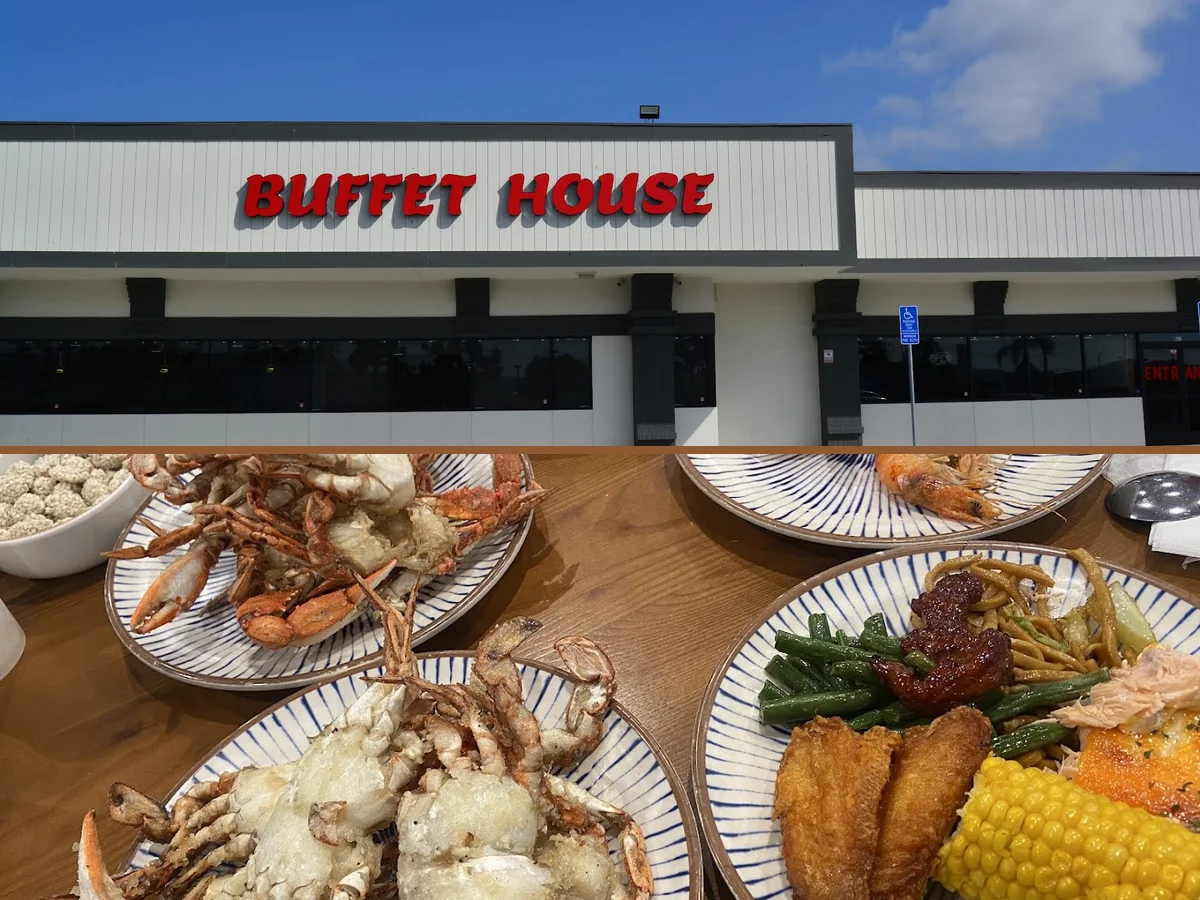 Self-serve buffet counters with Chinese dishes.